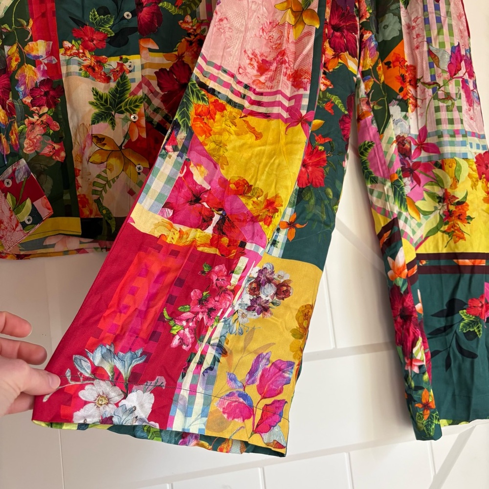 Just Bellina Tropical Floral Patchwork 2 Piece Set Blouse & Wide Leg Pant Set - Picture 2 of 7